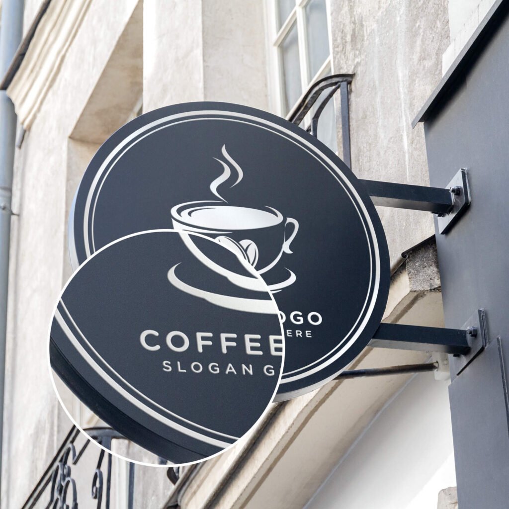 Free Cafe Round Signboard Mockup PSD Template