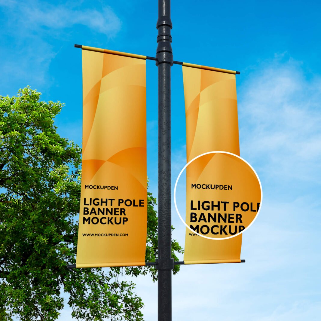 Free Light Pole Banner Mockup PSD Template - Mockup Den