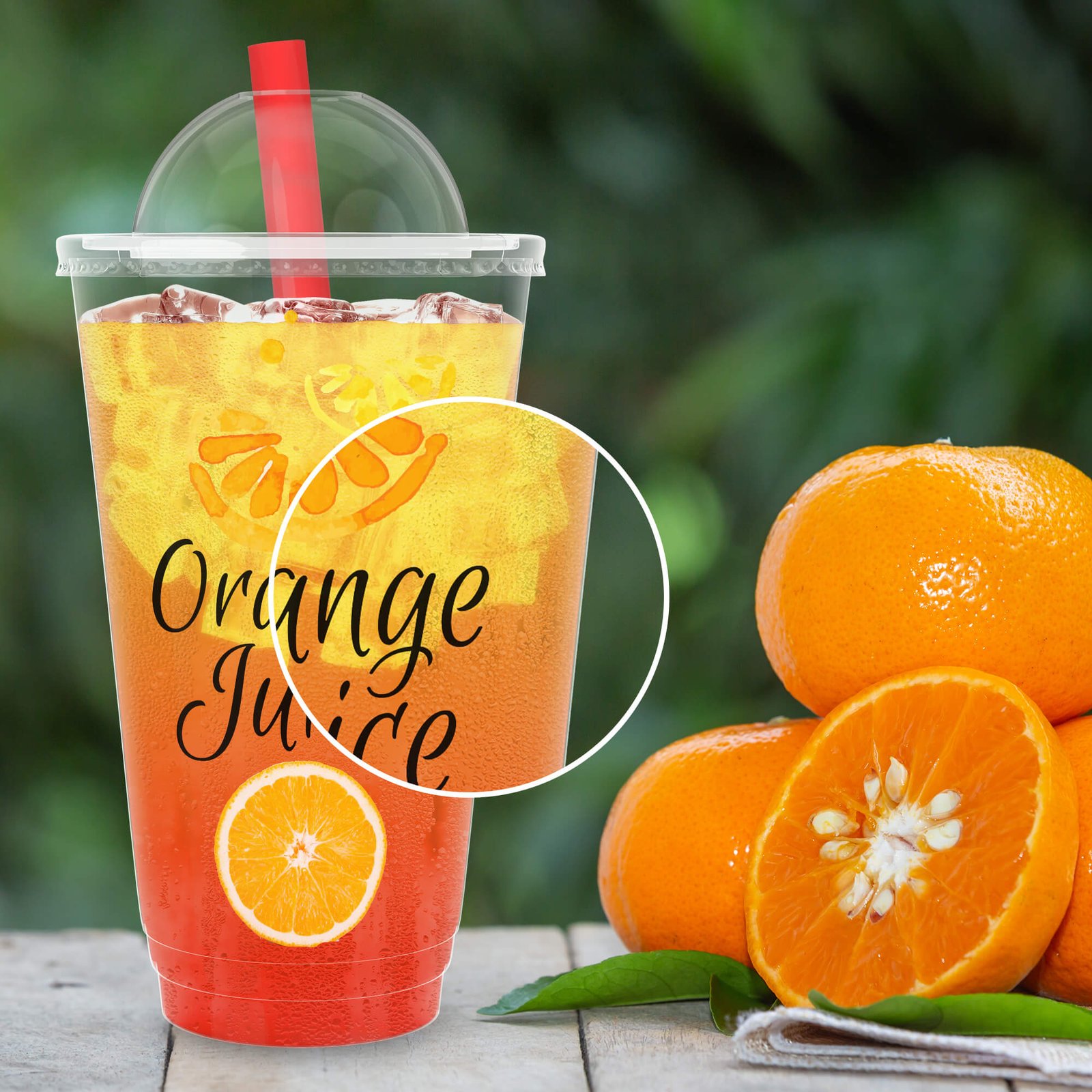 Close Up Of a Free Plastic Juice Cup Mockup PSD Template