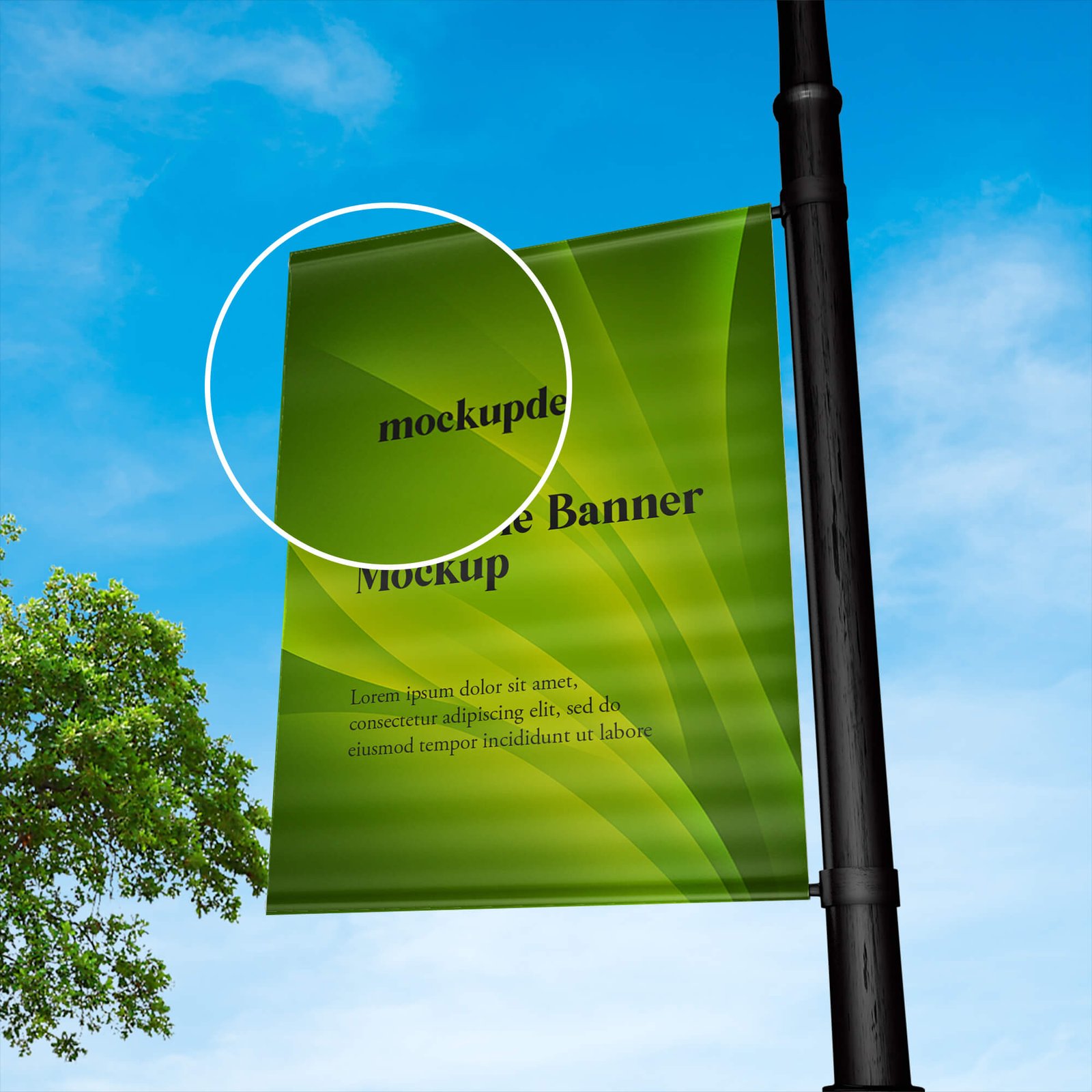 Close Up Of a Free Pole Banner Mockup PSD Template