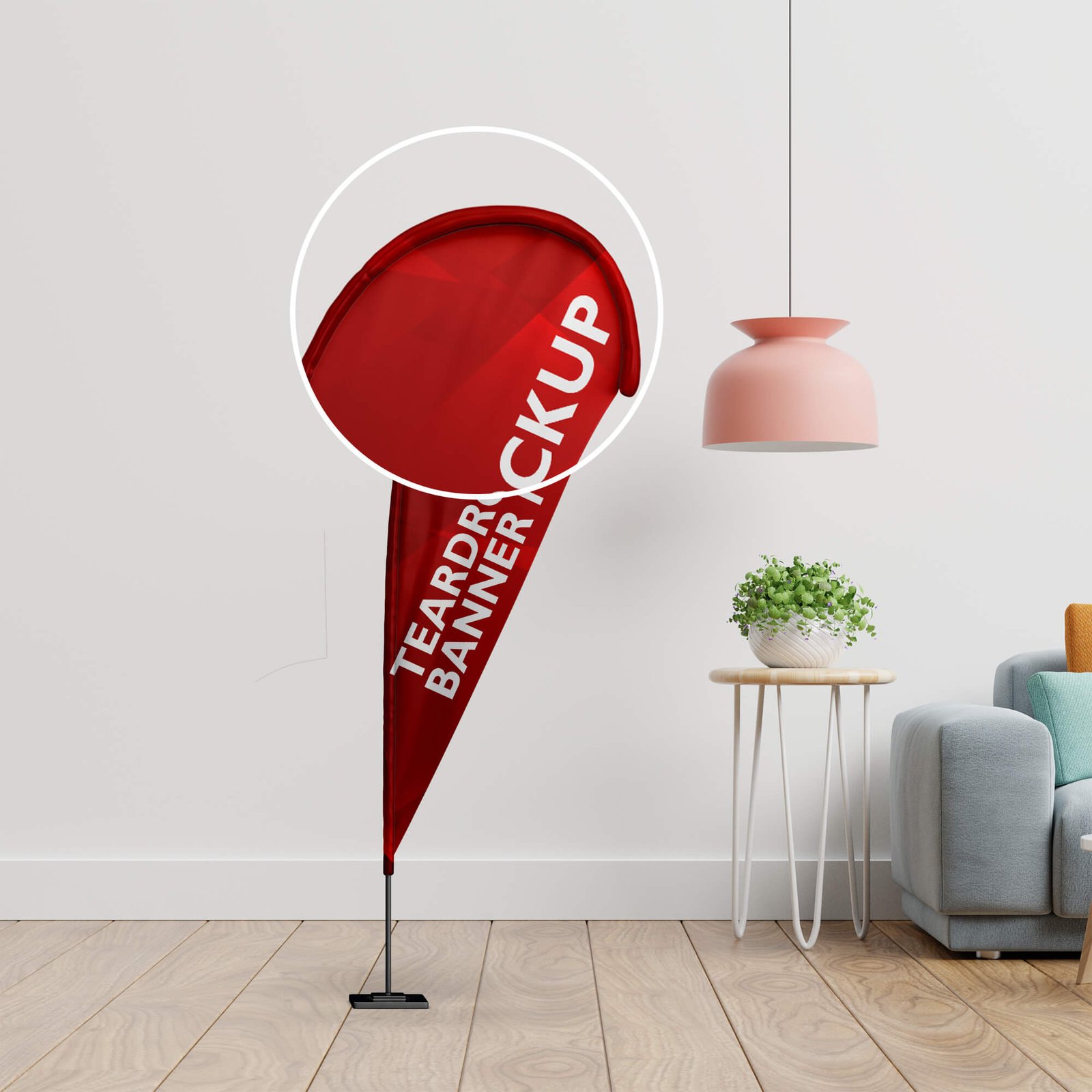Close Up Of a Free Teardrop Banner Mockup PSD Template