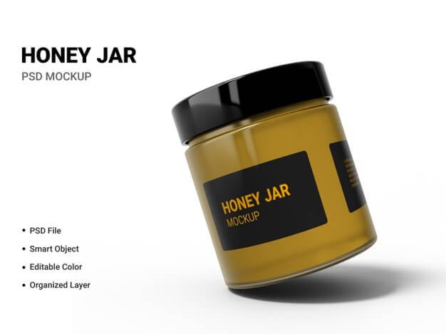 Close up on honey jar mockup isolated Premium Psd