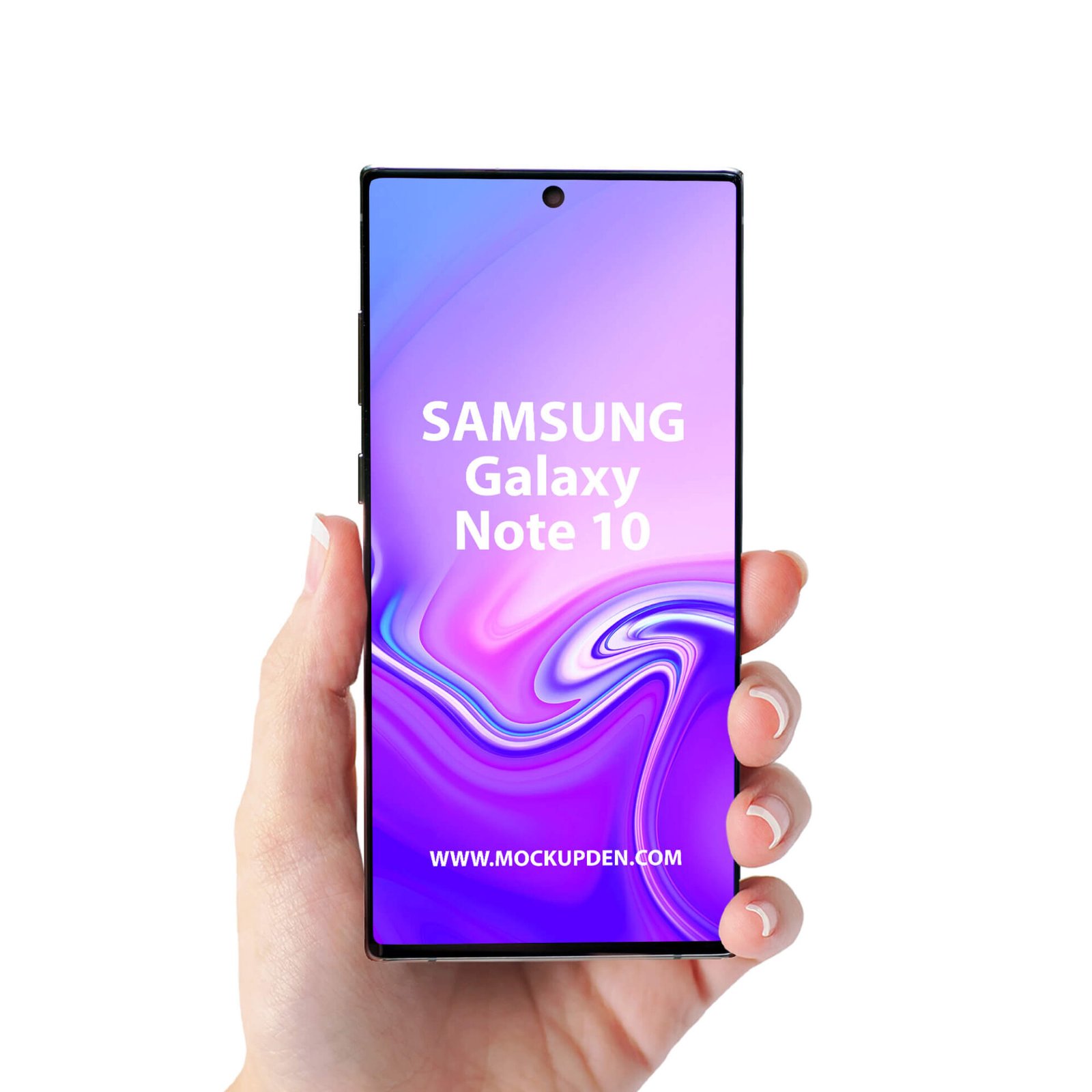 Download Free Galaxy Note 10 in Hand Mockup PSD Template - Mockup Den