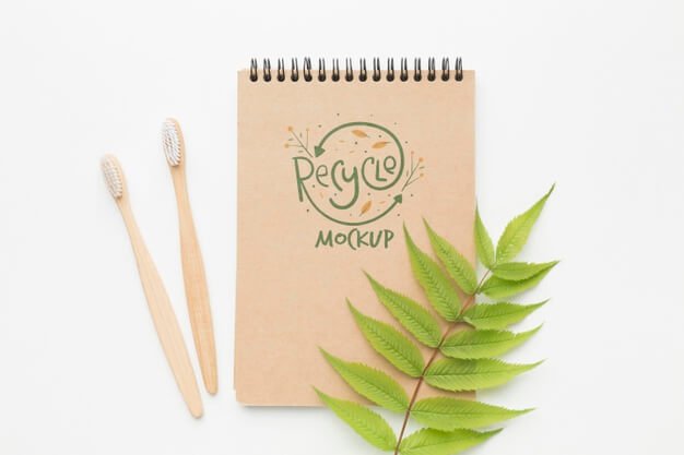 Eco notebook and toothbrushes Free Psd