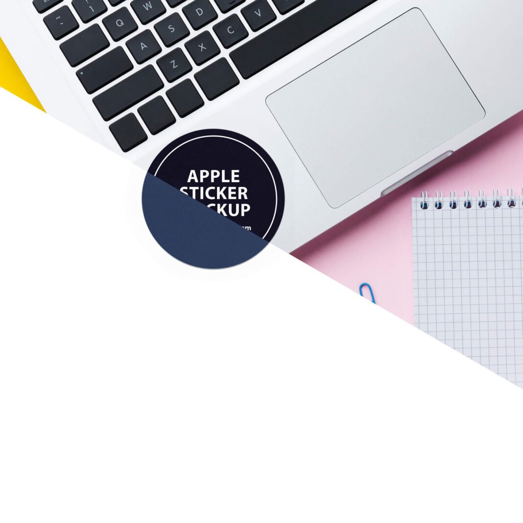 Free Apple Laptop Sticker Mockup PSD Template - Mockup Den