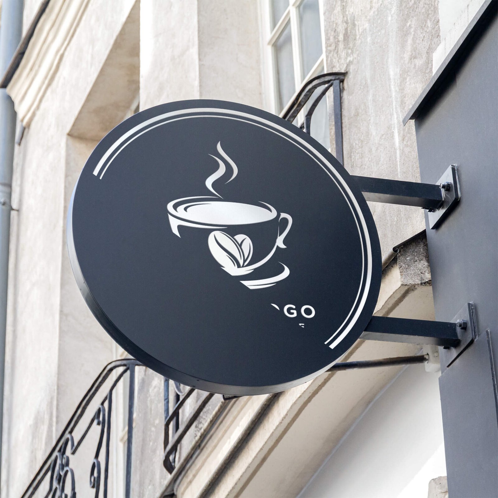 Free Cafe Round Signboard Mockup PSD Template