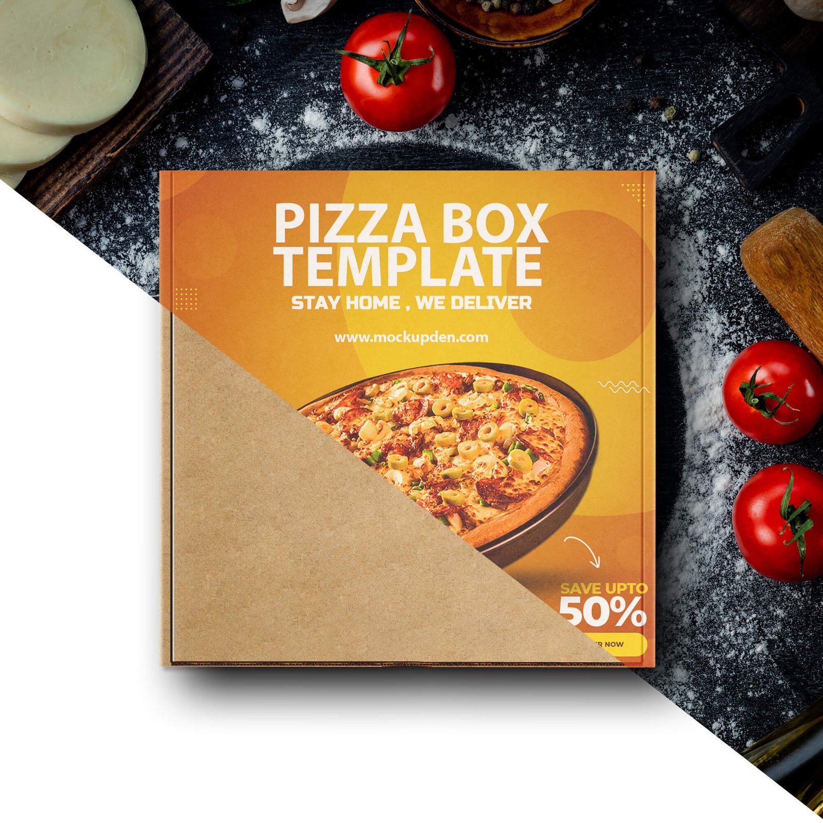 Editable Free Pizza Box Template PSD Mockup