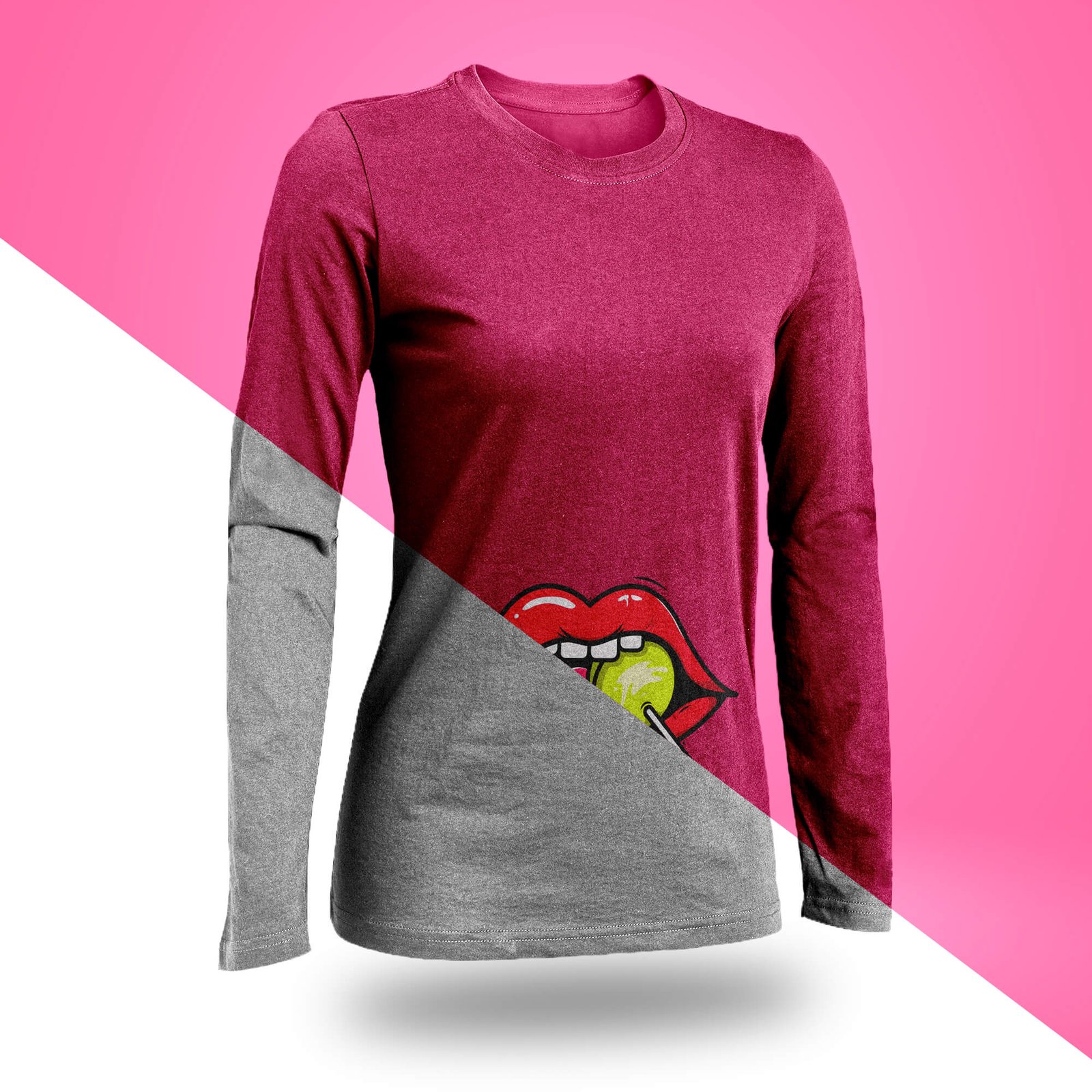 Editable Free Women's Full Sleeve Tshirt Mockup PSD Template