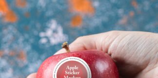 Free Apple Sticker Mockup PSD Template