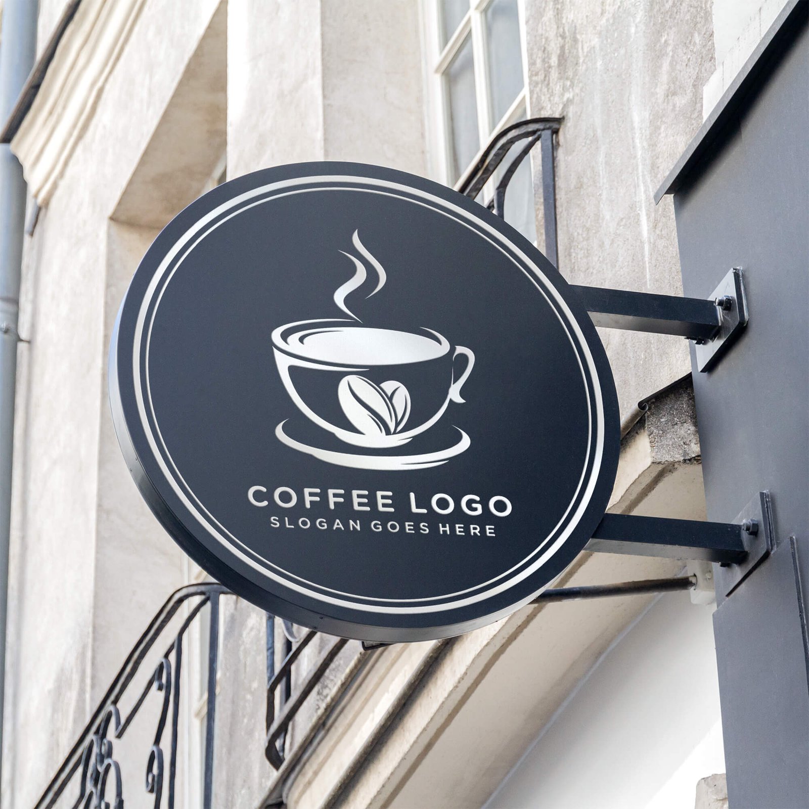Free Cafe Round Signboard Mockup PSD Template