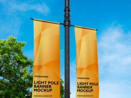 Free Light Pole Banner Mockup PSD Template