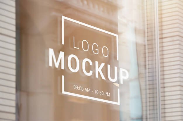 Logo, sign mockup on store glass window. logo branding presentation Premium Psd