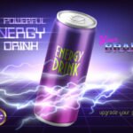 Promotion banner of powerful energy drink. aluminum can with carbonated tonic, soda, alcoholi Free Vector