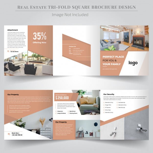 Real estate square trifold brochure design Premium Vector