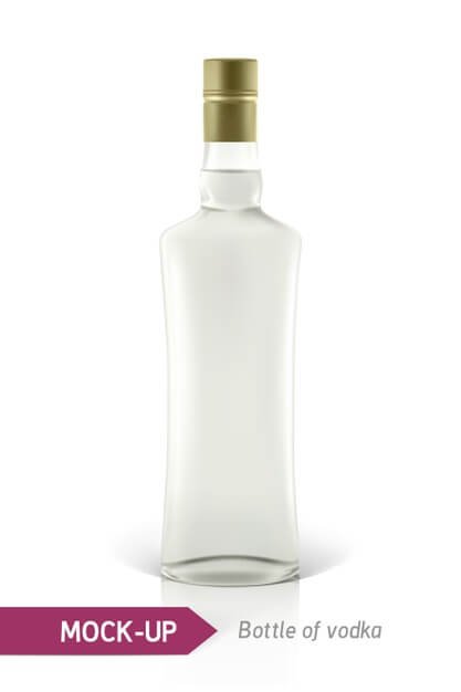 Realistic vodka bottle or other gin bottle. on a white background with shadow and reflection. Premium Vector