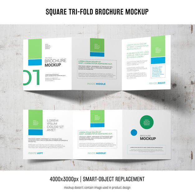 Square tri-fold brochure mockup Free Psd