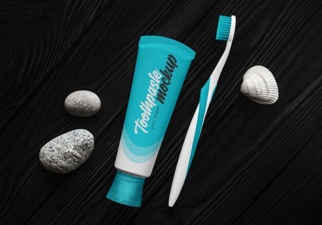 Toothpaste with toothbrush mockup Premium Psd