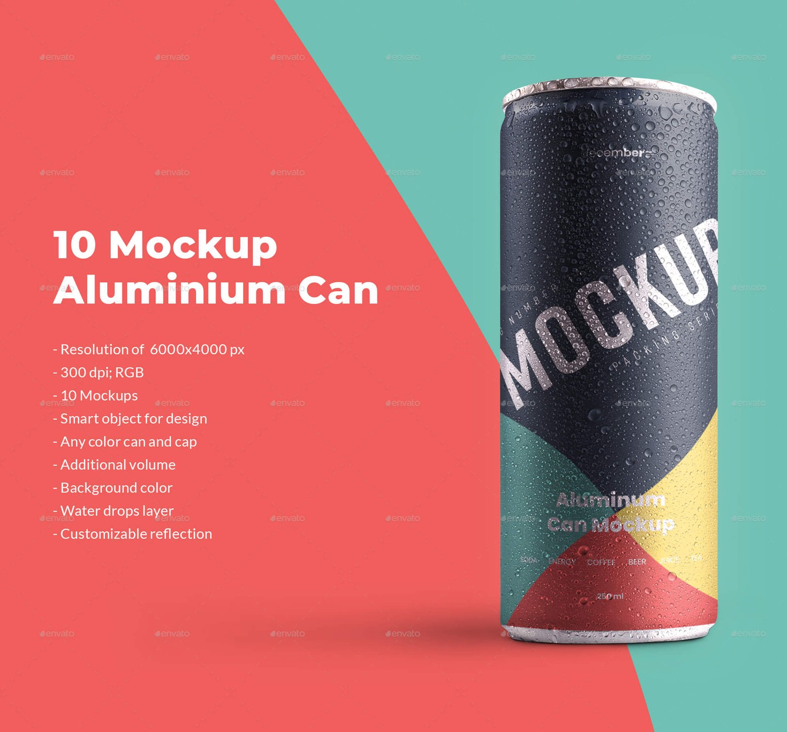 10 Mockup Aluminium Can 250 ml With Water Drops