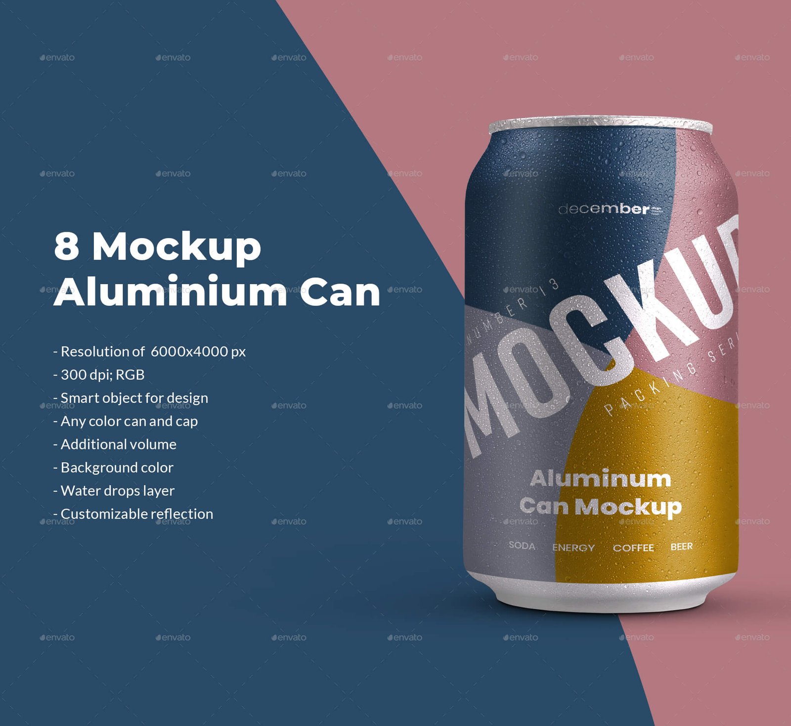 8 Mockup Aluminium Can 330 ml With Water Drops