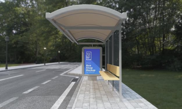 Bus stop bus shelter sing mockup 3d rendering Premium Psd