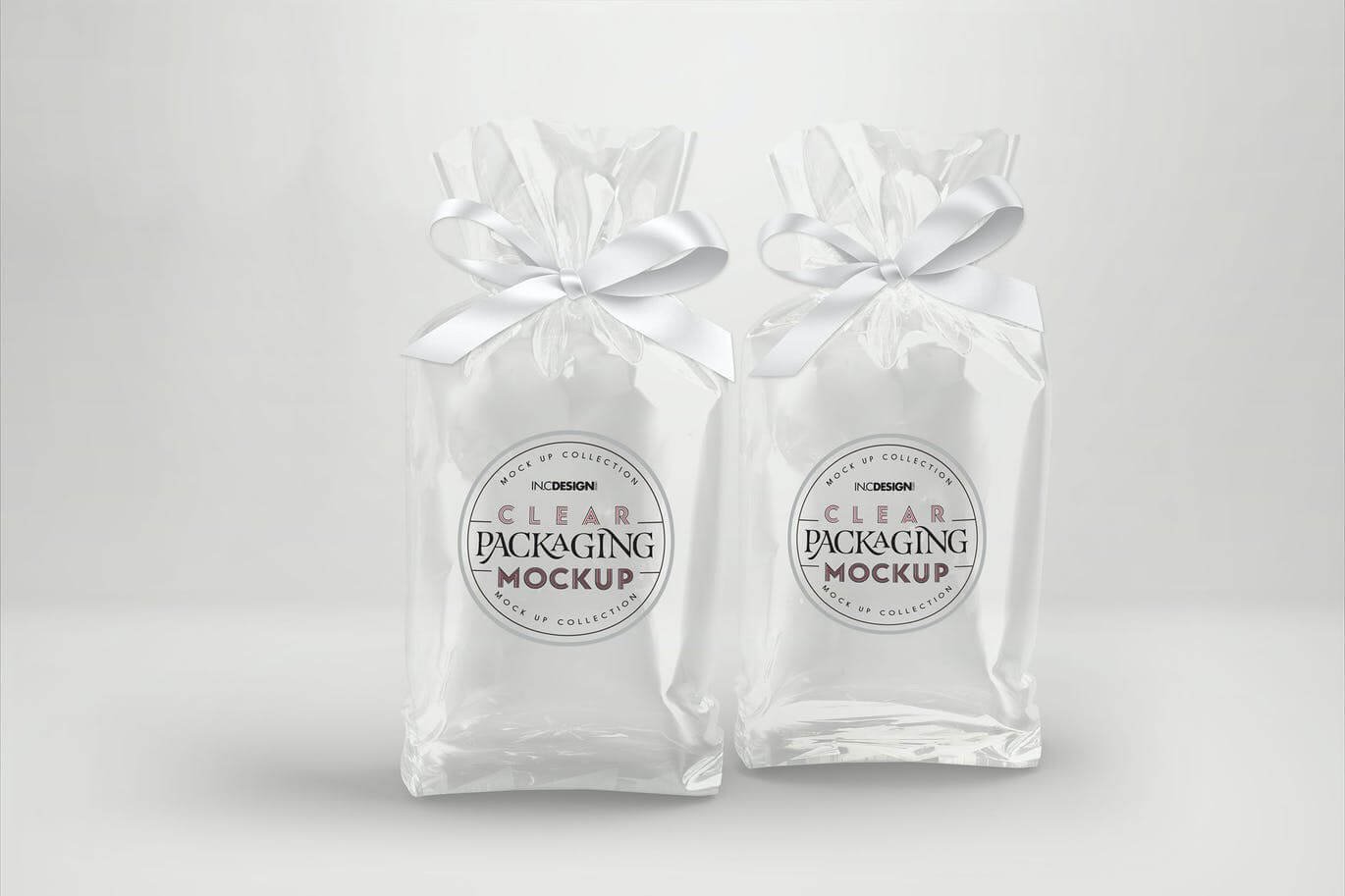 Clear Candy Bags with Ribbons Packaging Mockup