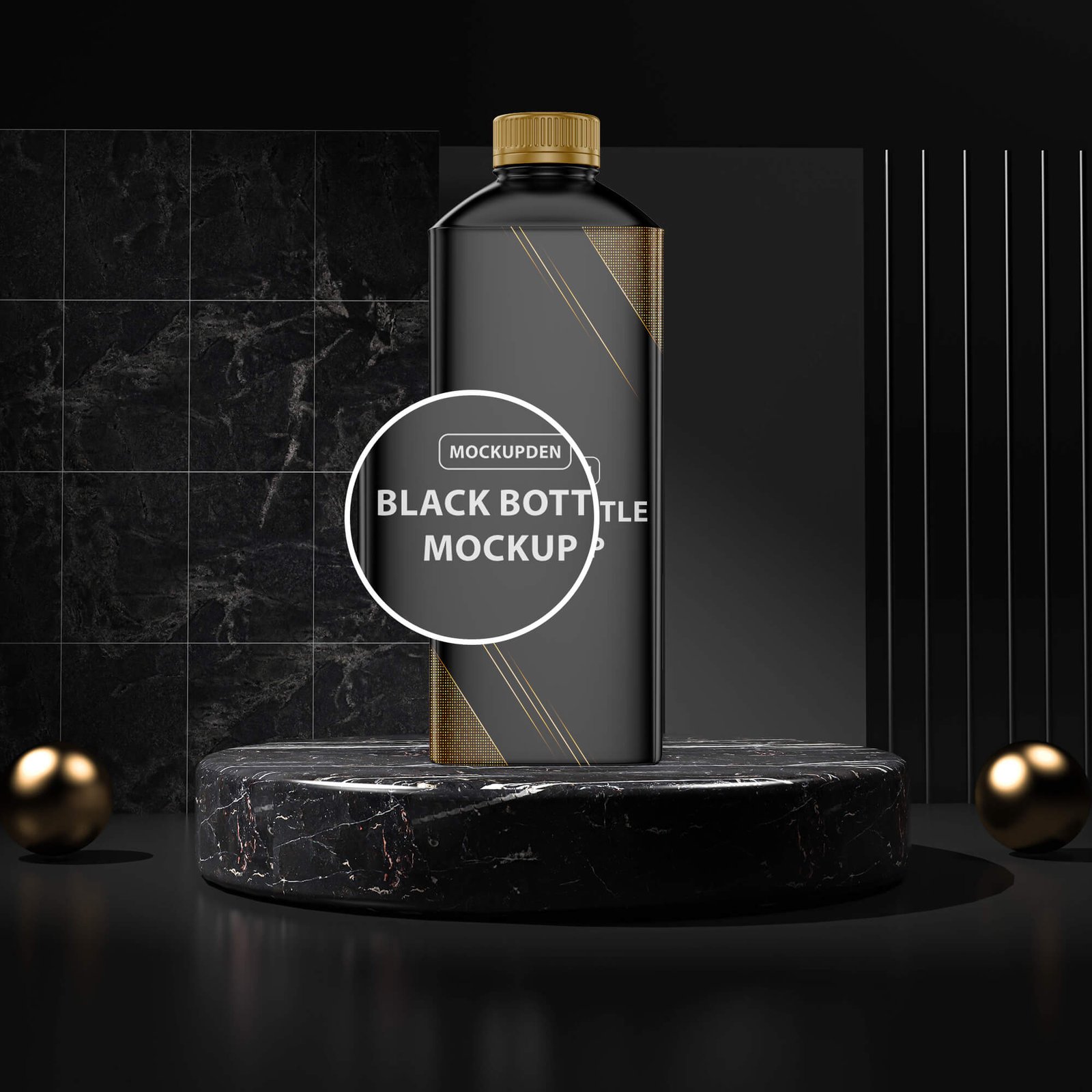 Close UP Of a Free Black Bottle Mockup PSD Template