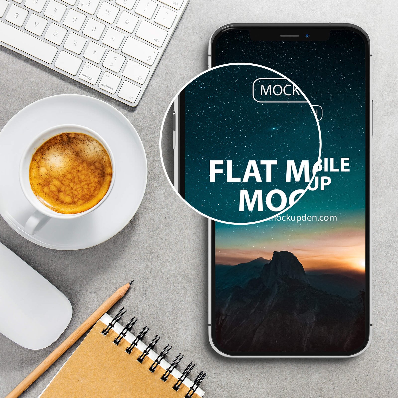 Close UP Of a Free Flat Mobile Mockup PSD Template