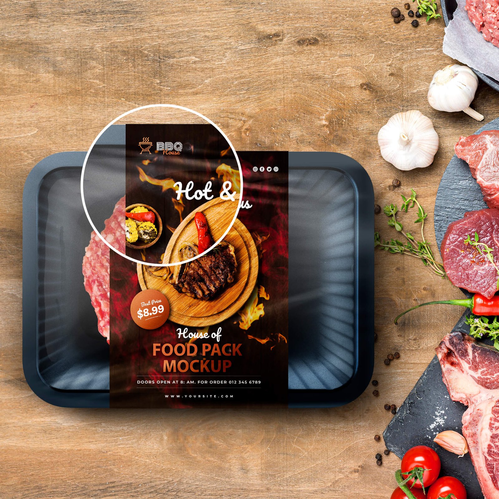 Close UP Of a Free Food Pack Mockup PSD Template