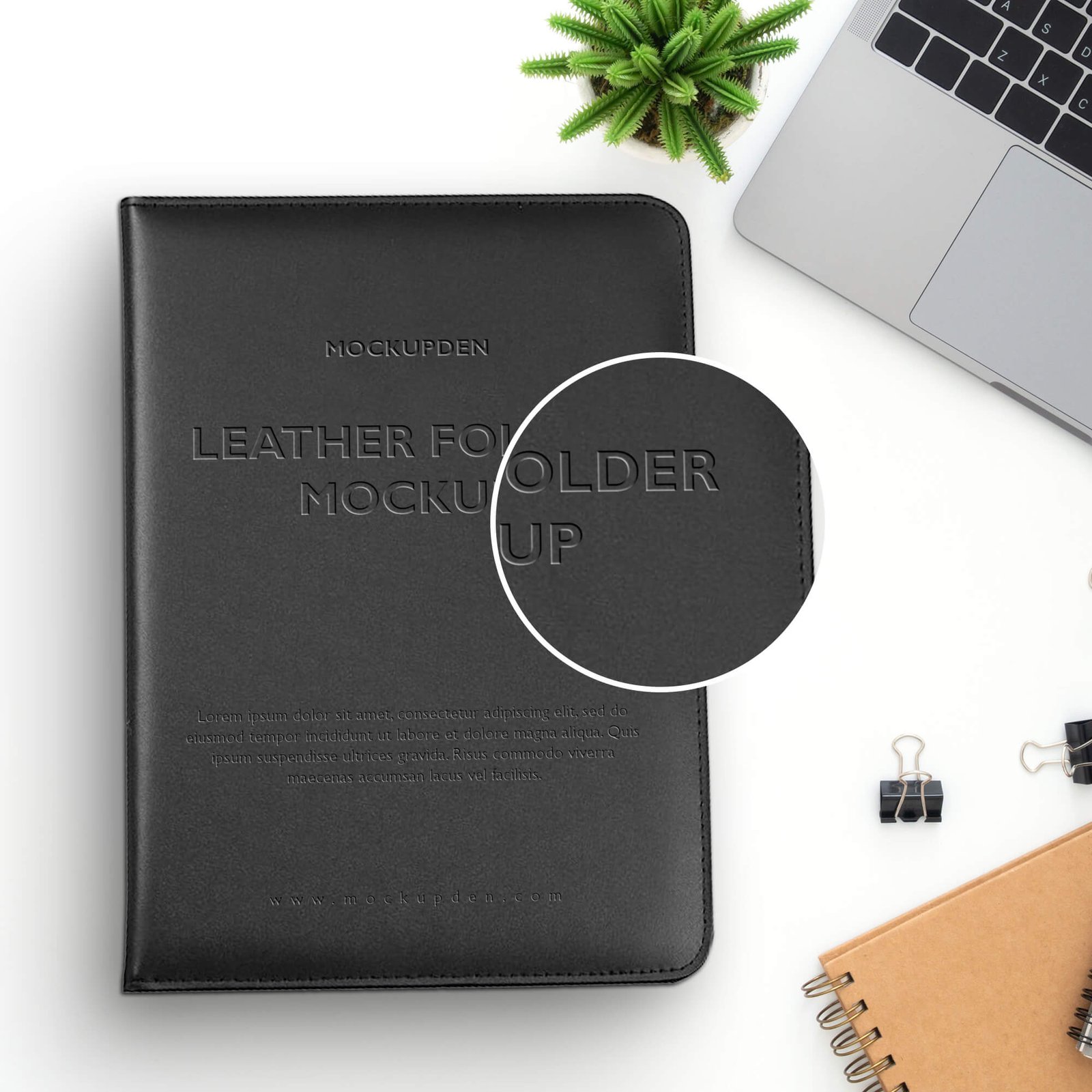 Close Up Of a Free Leather Folder Mockup PSD Template