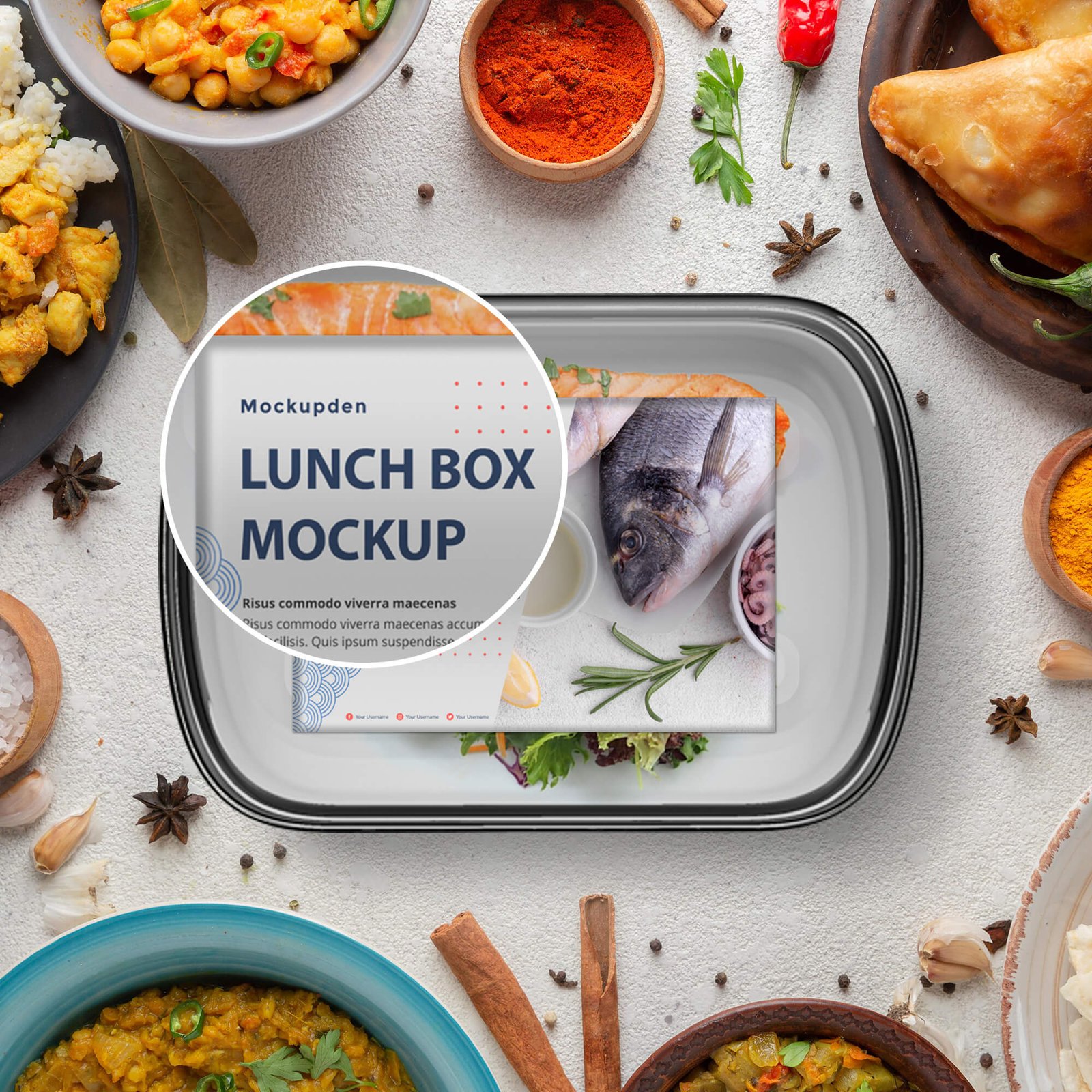 Close Up Of a Free Lunch Box Mockup PSD Template