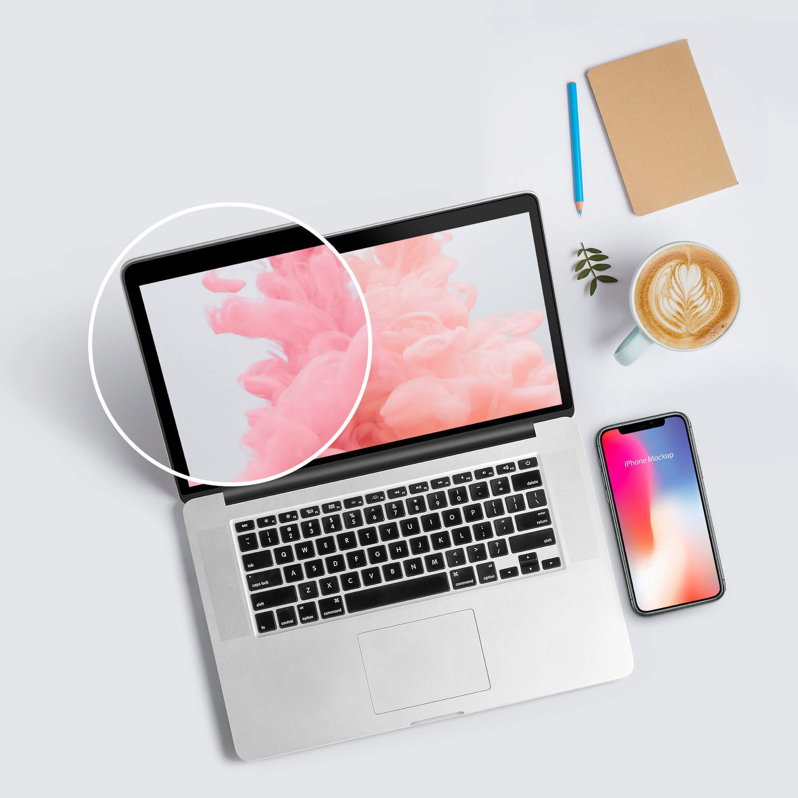 Close Up Of a Free MacBook iPhone Mockup PSD Template