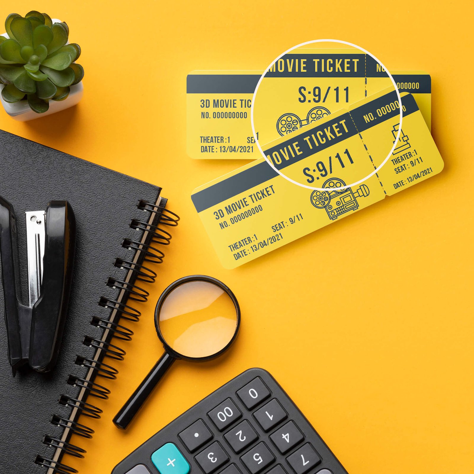 Close Up Of a Free Movie Ticket Mockup PSD Template