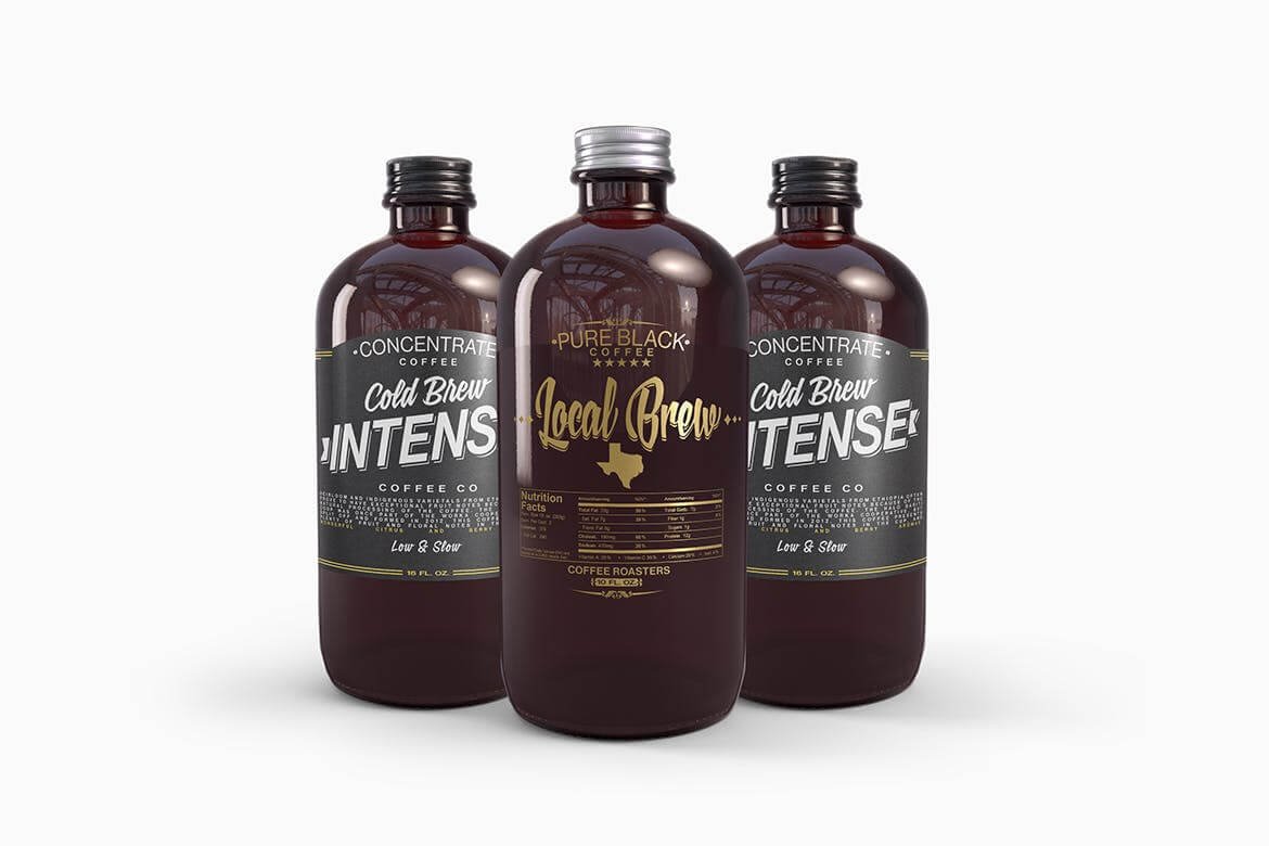 Cold Brew Coffee Amber Glass Bottle Mockup