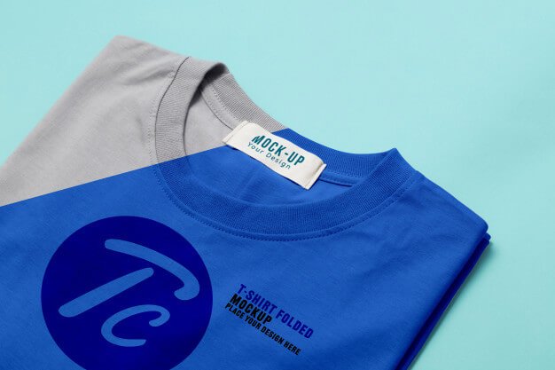 Folded t-shirts mockup template for your design on blue Premium Psd