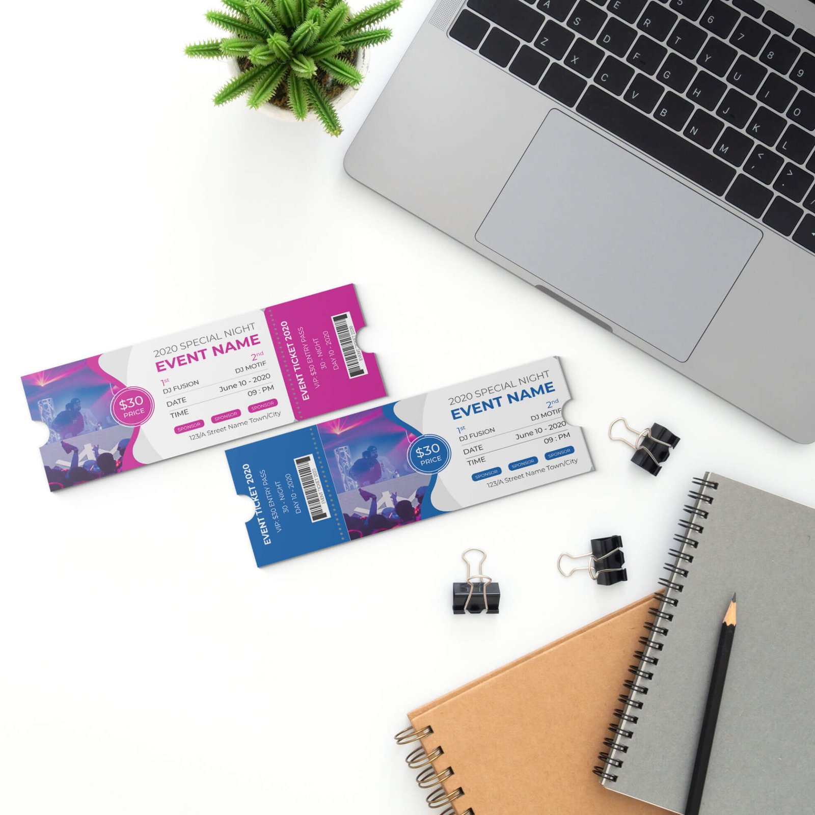 Free Concert Ticket Mockup PSD Template Mockup Den