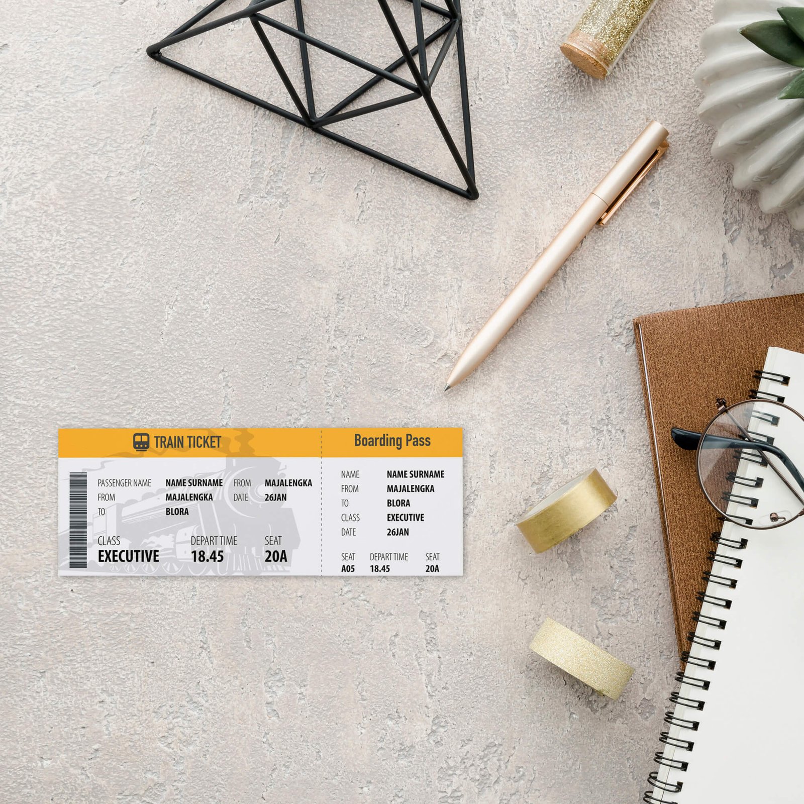 Free Train Tickets Mockup PSD Template