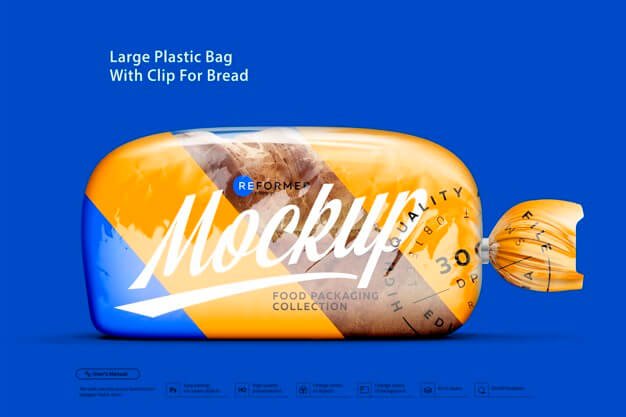 Large plastic bag with clip for bread Premium Psd