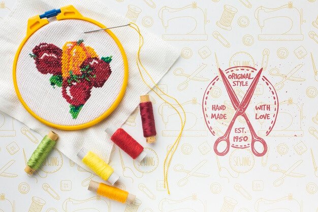 Mock-up with embroidery on canvas Free Psd