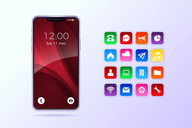 Realistic iphone 11 with apps Free Vector