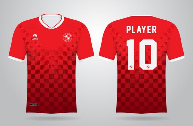 Red sports jersey template for team uniforms Premium Vector