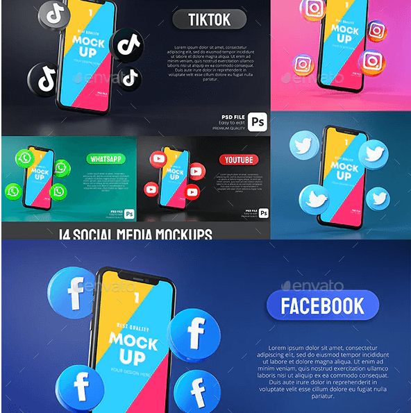 Social Media Icon Around Smartphone App Mockup 3D