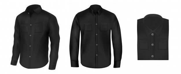Vector set of black shirts for men, front view Free Vector