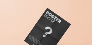 Wrinkle fold poster paper mockup Premium Psd