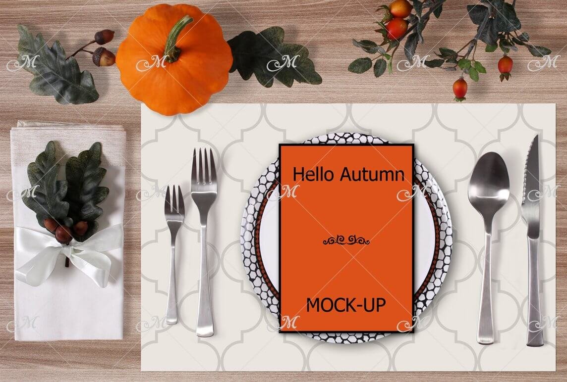 Autumn table Mockup. Menu, placemat.