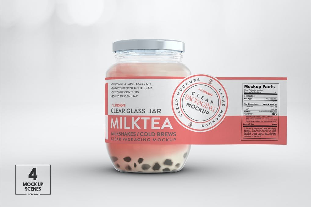 Clear Glass Milktea Cold Brew Jars Mockup