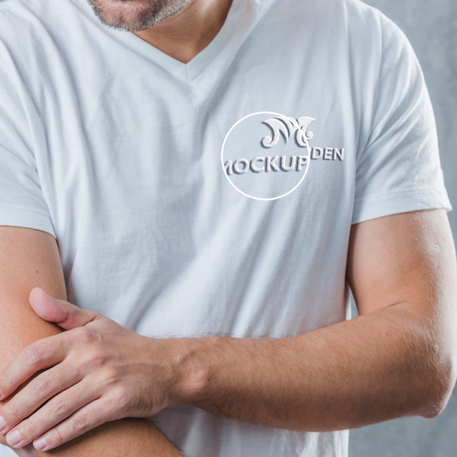Close UP Of a Free Embroidered T Shirt Mockup PSD Template