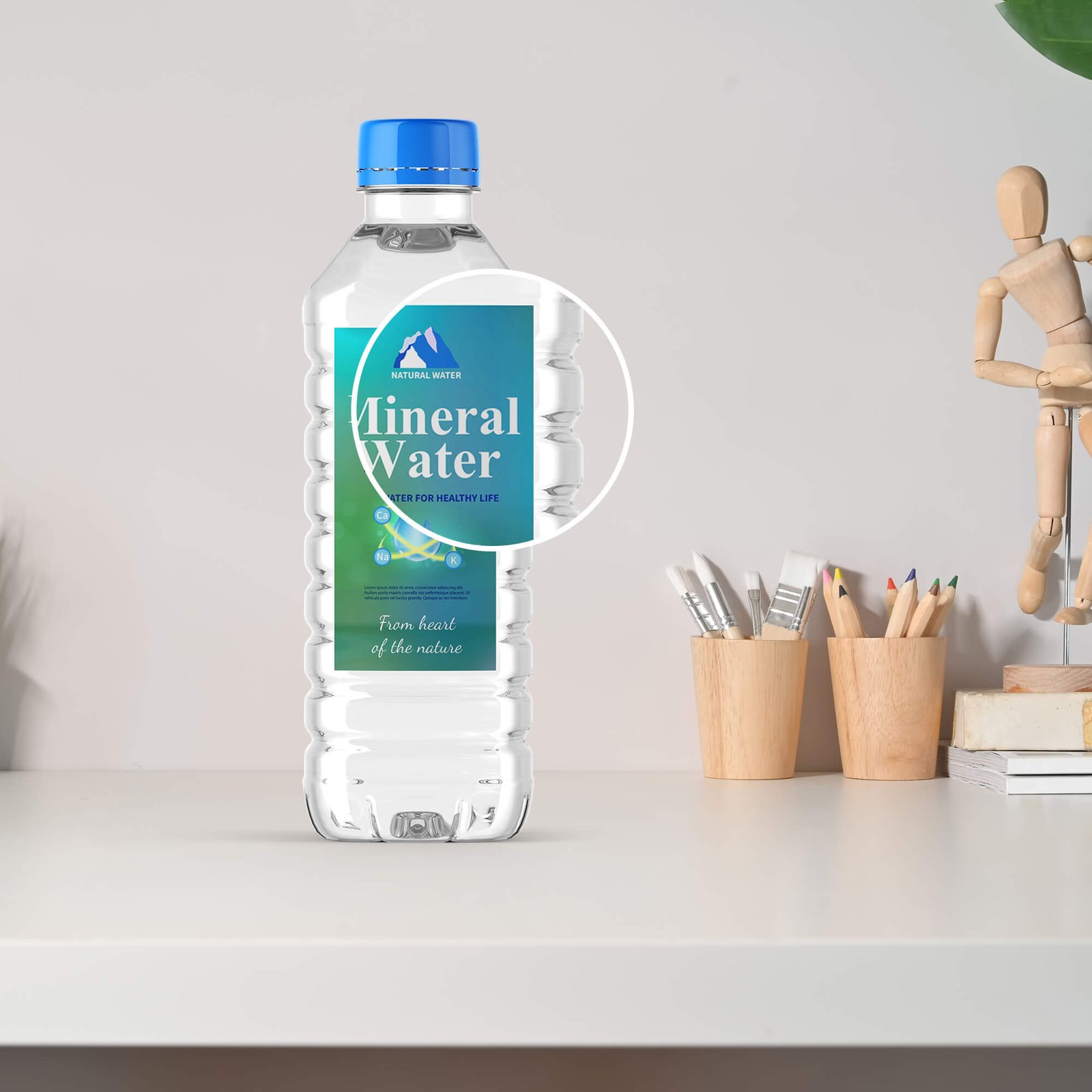 Close Up OF a Free Mineral Water Bottle Mockup PSD Template