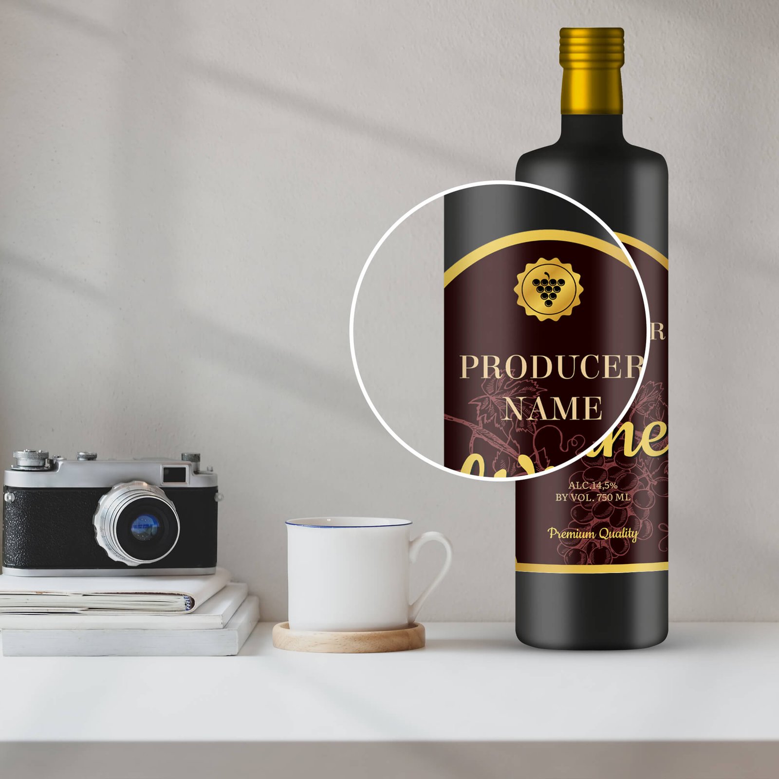 Close Up Of a Free Black Bottle Mockup PSD Template