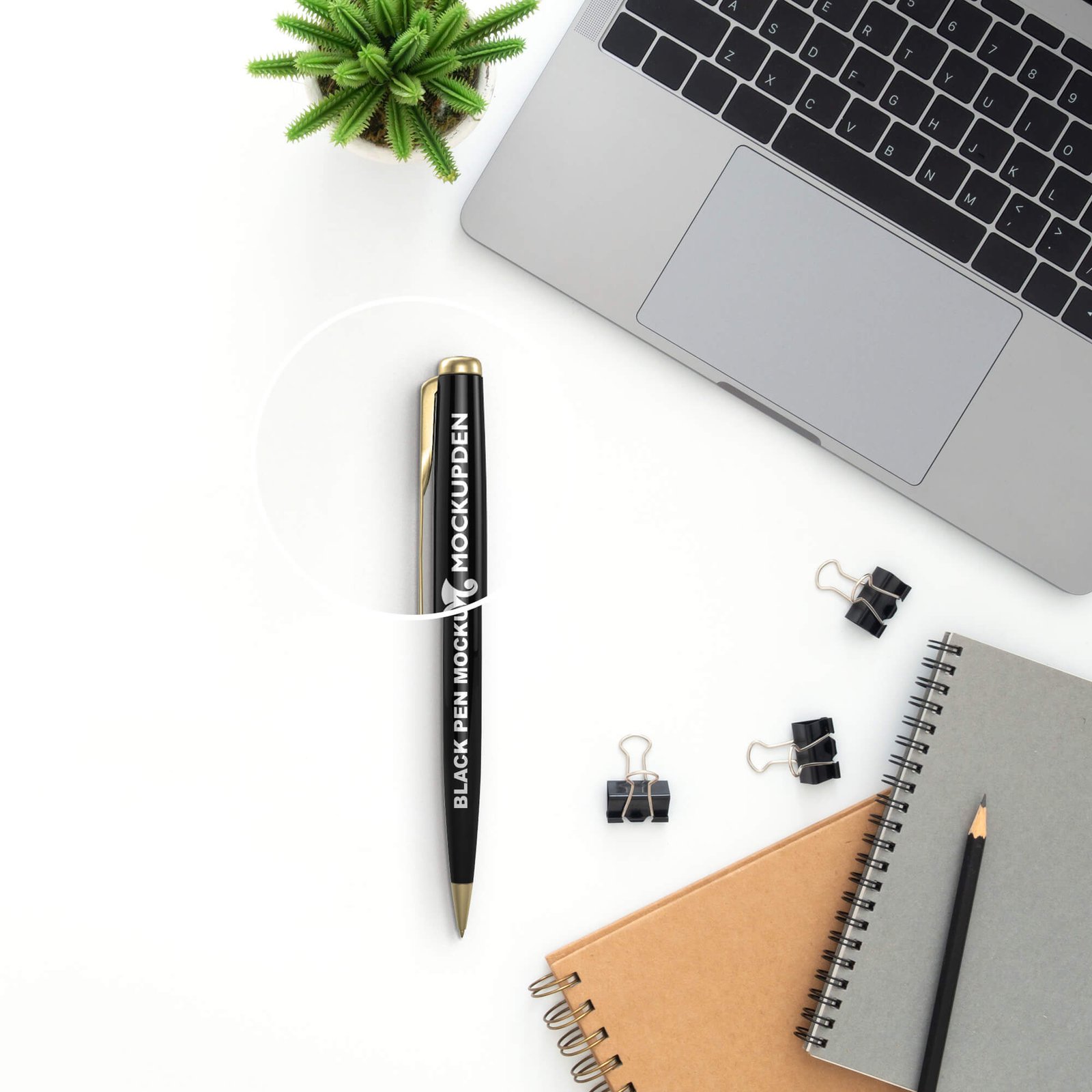 Close Up Of a Free Black Pen Mockup PSD Template