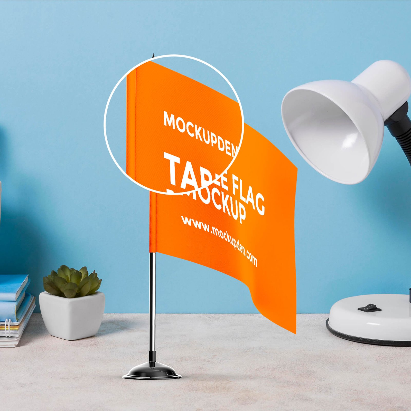 Close Up Of a Free Table Flag Mockup PSD Template